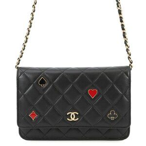CHANEL Monaco Series Chain Wallet Lambskin Black AP3076
